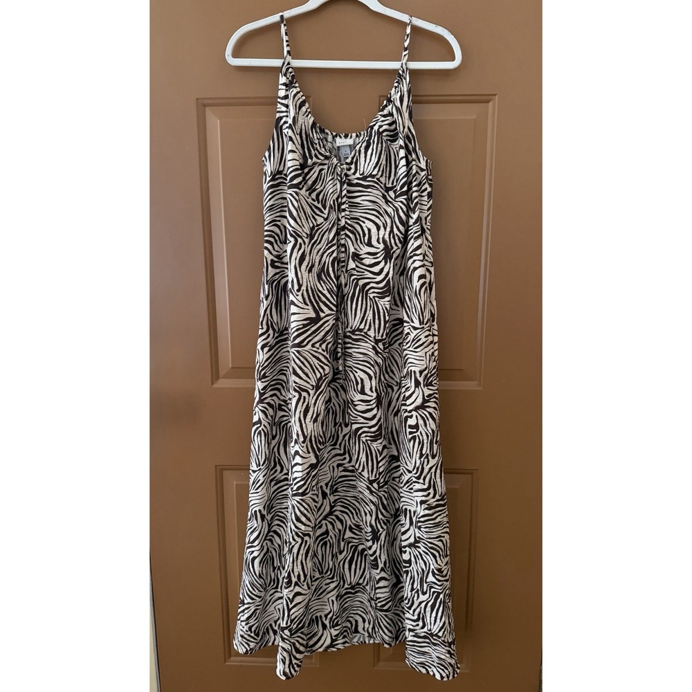 A New Day Women's V-Neck Tie-Front Cami Maxi Dress Brown & Cream Sz S New No Tag